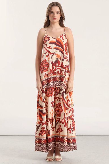 VESTIDO MAXI ESTAMPADO LIOLA MUJER NARANJO - 5