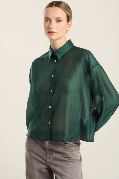 BLUSA SEMI TRANSPARENTE, VERDE LIOLA - 4
