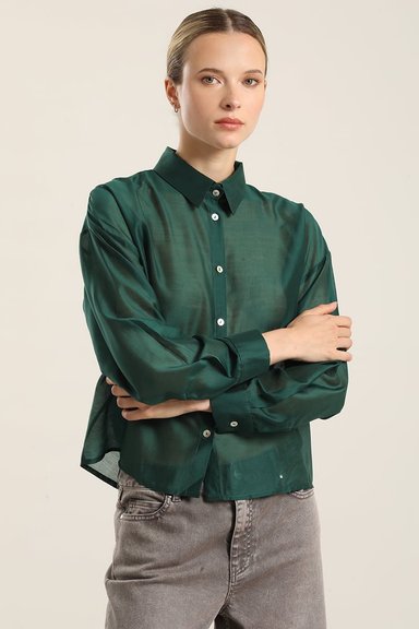 BLUSA SEMI TRANSPARENTE, VERDE LIOLA - 5