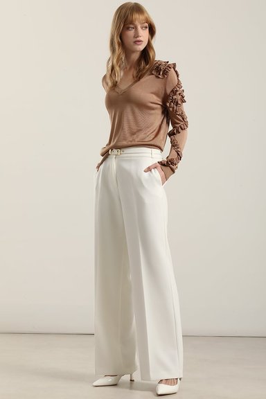 JERSEY PUNTO SEMITRASPARENTE, VOLADOS, CAMEL LIOLA - 1