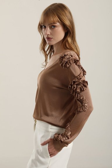 JERSEY PUNTO SEMITRASPARENTE, VOLADOS, CAMEL LIOLA - 2