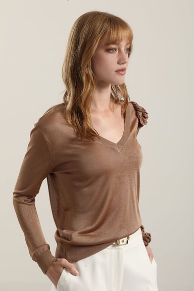 JERSEY PUNTO SEMITRASPARENTE, VOLADOS, CAMEL LIOLA - 6