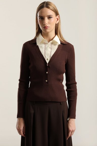JERSEY TEJIDO BOTONES DELANTERO, CHOCOLATE LIOLA - 3