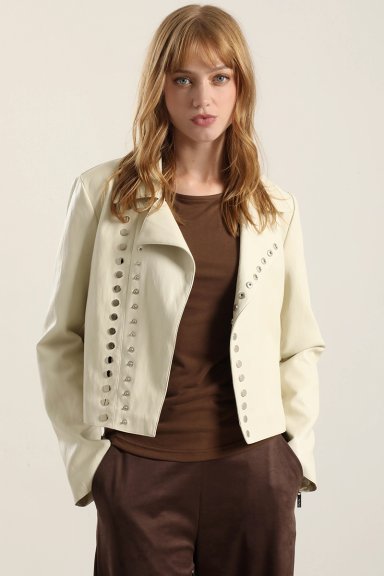 CHAQUETA BIKER EFECTO CUERO, BEIGE LIOLA - 3