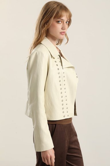 CHAQUETA BIKER EFECTO CUERO, BEIGE LIOLA - 4