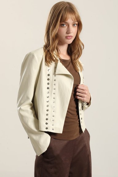 CHAQUETA BIKER EFECTO CUERO, BEIGE LIOLA - 5