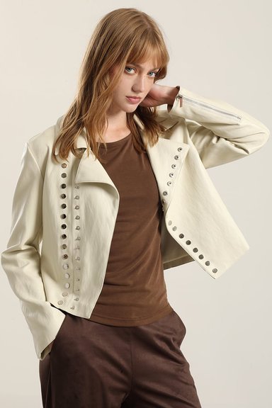 CHAQUETA BIKER EFECTO CUERO, BEIGE LIOLA - 6