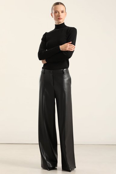 PANTALON ANCHO, TIRO ALTO, EFECTO CUERO, NEGRO LIOLA - 2