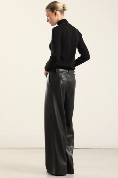 PANTALON ANCHO, TIRO ALTO, EFECTO CUERO, NEGRO LIOLA - 6