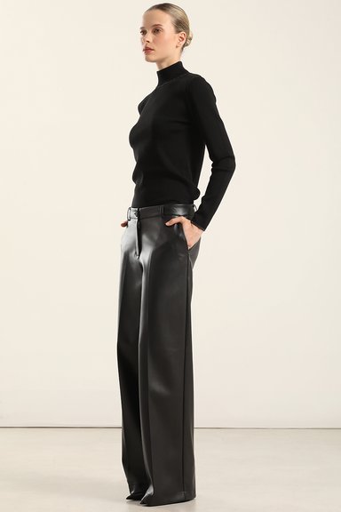 PANTALON ANCHO, TIRO ALTO, EFECTO CUERO, NEGRO LIOLA - 7