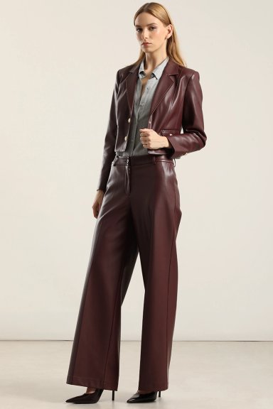 PANTALON ANCHO, TIRO ALTO, EFECTO CUERO, BURDEO LIOLA - 1