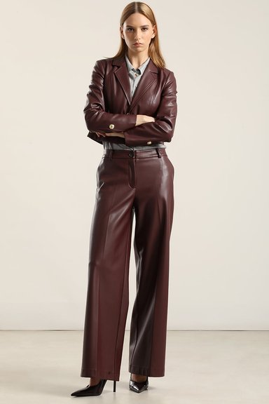 PANTALON ANCHO, TIRO ALTO, EFECTO CUERO, BURDEO LIOLA - 2