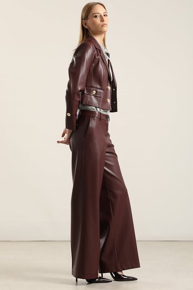 PANTALON ANCHO, TIRO ALTO, EFECTO CUERO, BURDEO LIOLA - 4