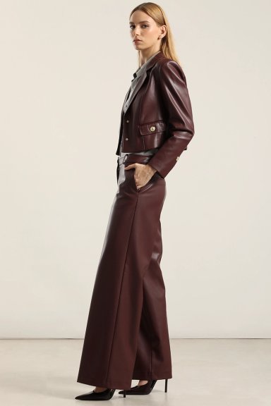 PANTALON ANCHO, TIRO ALTO, EFECTO CUERO, BURDEO LIOLA - 7