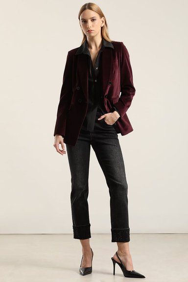BLAZER ENTALLADO, CUELLO SMOKING, TERCIOPELO CIRUELA LIOLA - 2