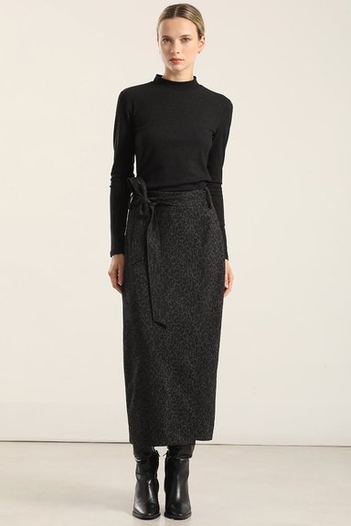 FALDA MIDI ANIMAL PRINT, NEGRO LIOLA - 1