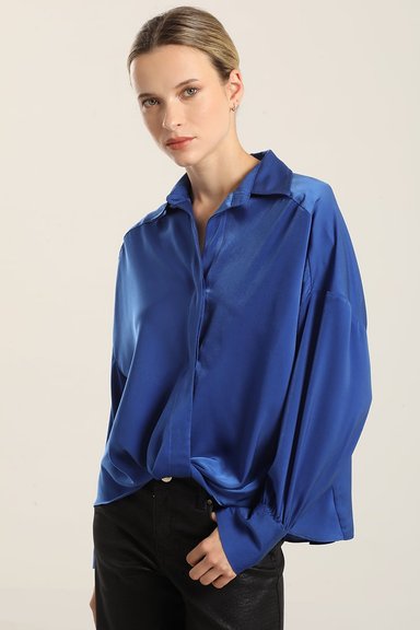 BLUSA SATIN NUDO, AZULINO LIOLA - 1