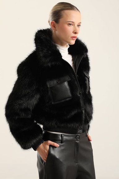 CHAQUETON EFECTO CUERO PIEL,NEGRO LIOLA - 1