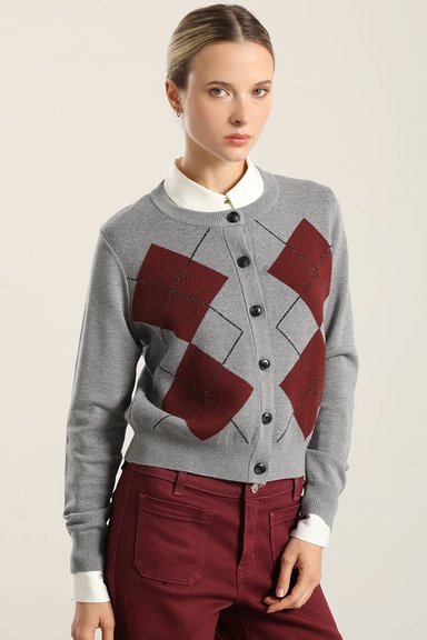 CARDIGAN PUNTO, ROMBO LUREX, GRIS LIOLA - 1