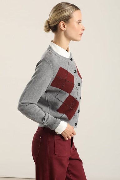 CARDIGAN PUNTO, ROMBO LUREX, GRIS LIOLA - 3