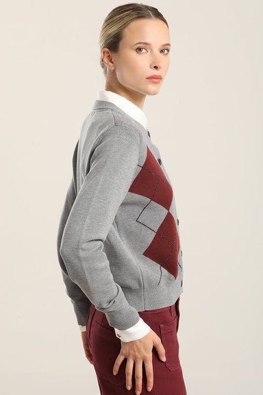CARDIGAN PUNTO, ROMBO LUREX, GRIS LIOLA - 5