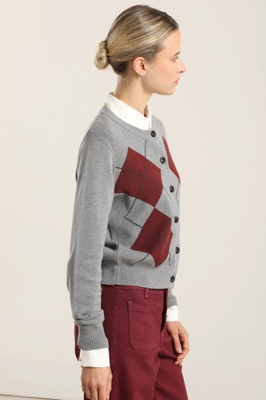 CARDIGAN PUNTO, ROMBO LUREX, GRIS LIOLA - 7