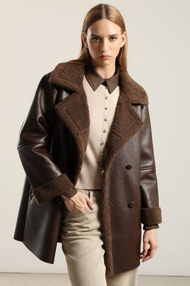 CHAQUETON EFECTO CUERO PIEL,CHOCOLATE LIOLA - 1