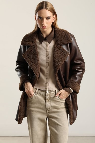 CHAQUETON EFECTO CUERO PIEL,CHOCOLATE LIOLA - 5
