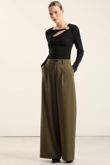 PANTALON ANCHO CON PINZA, MILITAR LIOLA - 3