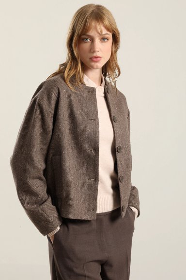 CHAQUETA BOMBER MICRO LENTEJUELAS, CAFE LIOLA - 1