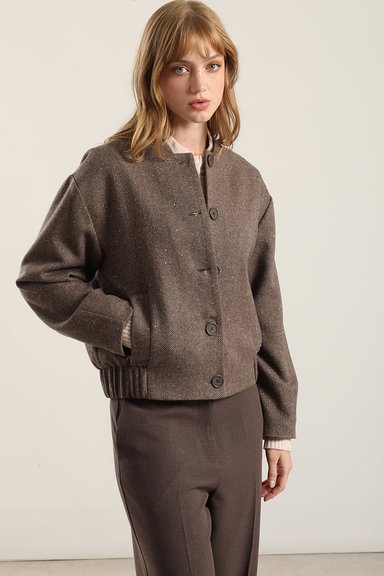 CHAQUETA BOMBER MICRO LENTEJUELAS, CAFE LIOLA - 3