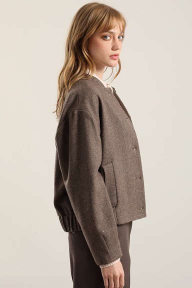 CHAQUETA BOMBER MICRO LENTEJUELAS, CAFE LIOLA - 4