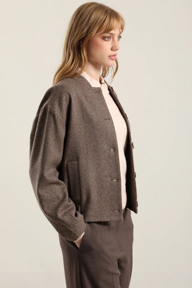 CHAQUETA BOMBER MICRO LENTEJUELAS, CAFE LIOLA - 6