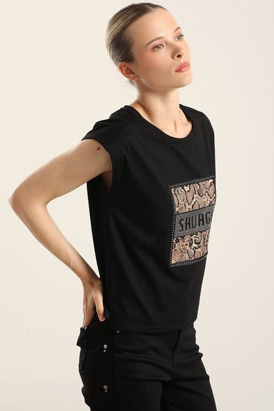 POLERA ALGODON  APLICACION SAVAGE, NEGRO LIOLA - 2