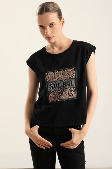POLERA ALGODON  APLICACION SAVAGE, NEGRO LIOLA - 3