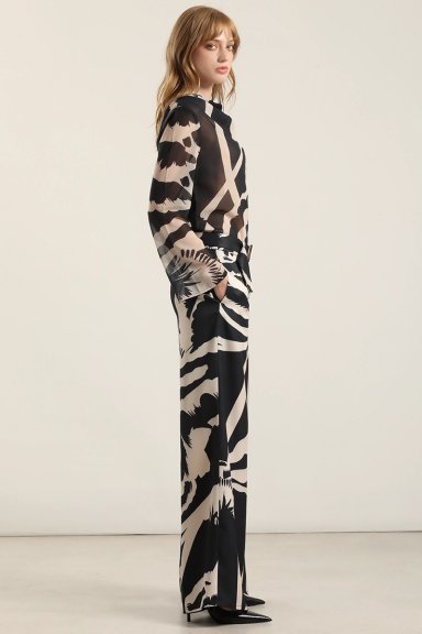 PANTALON ANCHO ESTAMPADO, NEGRO LIOLA - 3
