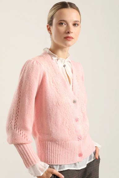 CARDIGAN PUNTO APLICACION ENCAJE, ROSA LIOLA - 1
