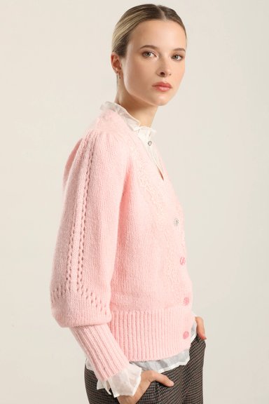 CARDIGAN PUNTO APLICACION ENCAJE, ROSA LIOLA - 4