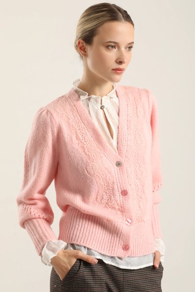 CARDIGAN PUNTO APLICACION ENCAJE, ROSA LIOLA - 5