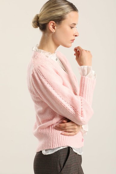 CARDIGAN PUNTO APLICACION ENCAJE, ROSA LIOLA - 6