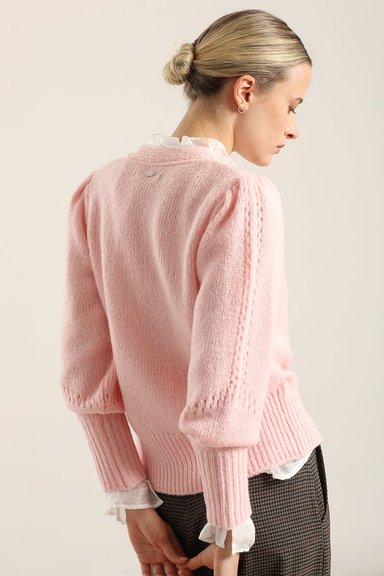 CARDIGAN PUNTO APLICACION ENCAJE, ROSA LIOLA - 7