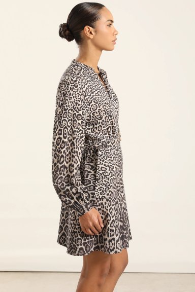 VESTIDO CORTO ESTAMPADO ASIMETRICO, NEGRO LIOLA - 7