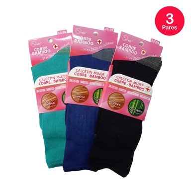 PACK X3 CALCETINES MUJER MIKE'S DIABÉTICO COBRE Y BAMBOO - 3