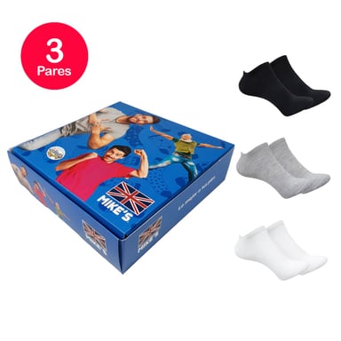 PACK X3 CALCETINES HOMBRE MIKE'S TOBILLO BLANCO NEGRO GRIS - 1