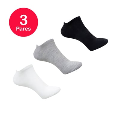 PACK X3 CALCETINES HOMBRE MIKE'S TOBILLO BLANCO NEGRO GRIS - 2
