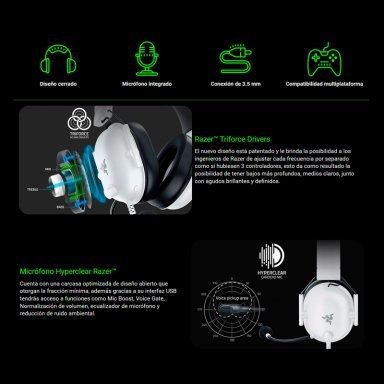 AUDÍFONOS GAMER RAZER HEADSET BLACKSHARK V2 X BLANCO - 6