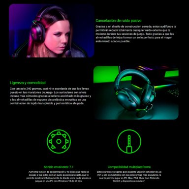 AUDÍFONOS GAMER RAZER HEADSET BLACKSHARK V2 X VERDE - 6