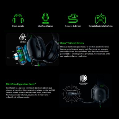AUDÍFONOS GAMER RAZER HEADSET BLACKSHARK V2 X VERDE - 7