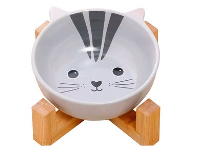 PLATO DE CERAMICA CON BASE BAMBU - LOVELY FRIENDS CAT - 1