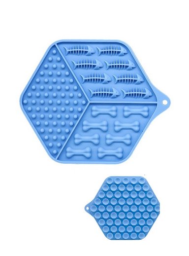 LICK MAT DE SILICONA PARA ALIMENTACION LENTA MASCOTAS - 3 TEXTURAS AZUL - 1
